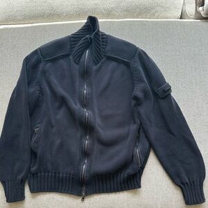 Prada Men's Navy Cotton Knit Full Zip Mock Neck Sweater Long Sleeve Size XS